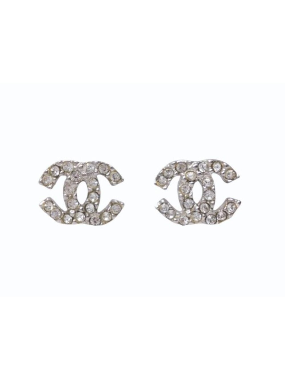 Chanel CC Logo Earrings 03 Rhinestone Metal Silver Clear
